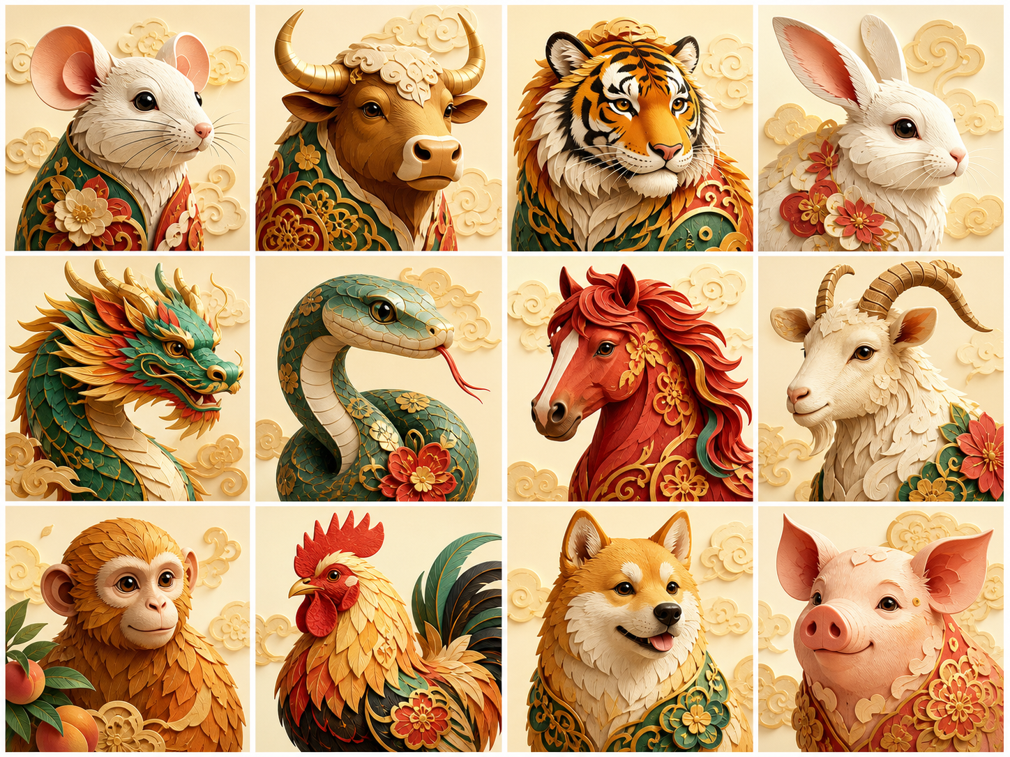 Um guia visual dos doze animais do zodíaco chinês